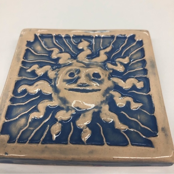Handmade Ceramic Tile: Navy Blue Sun - Picture 2 of 2